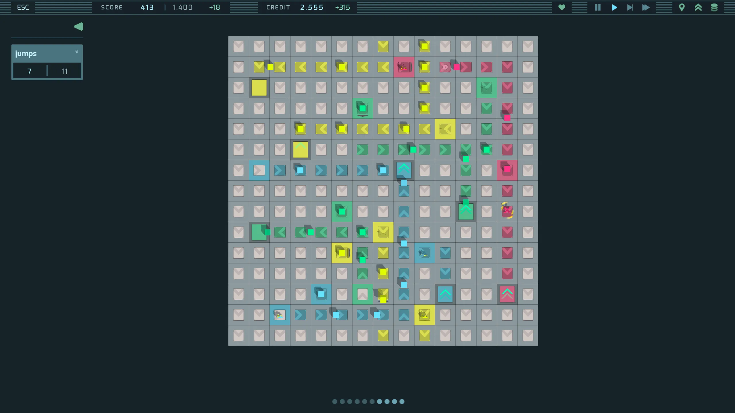 A busy level with yellow, pink, green and blue deliveries criss-crossing the grid