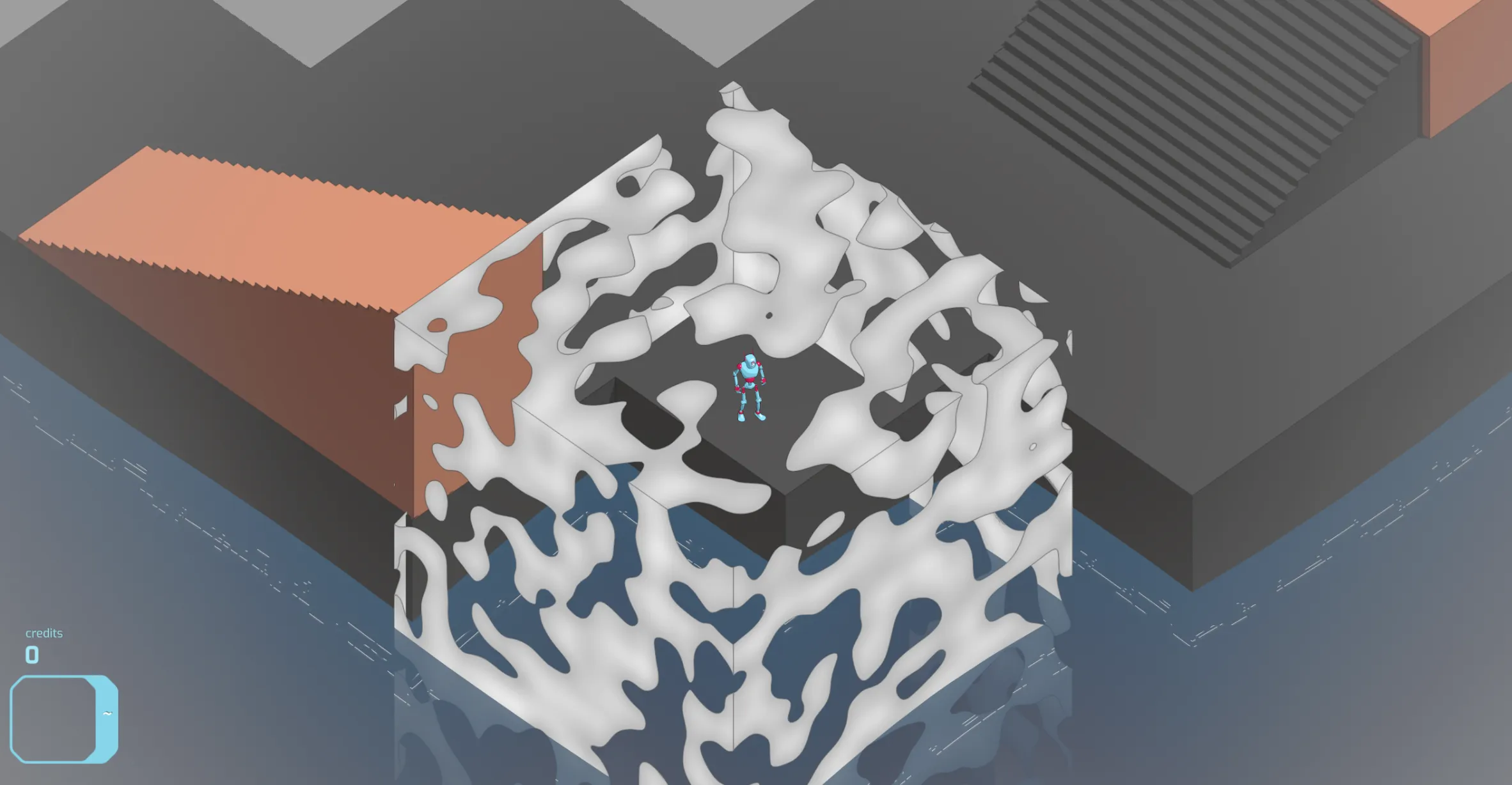 A block around the character rendered with alpha-clipped 3D noise, full of see-through holes