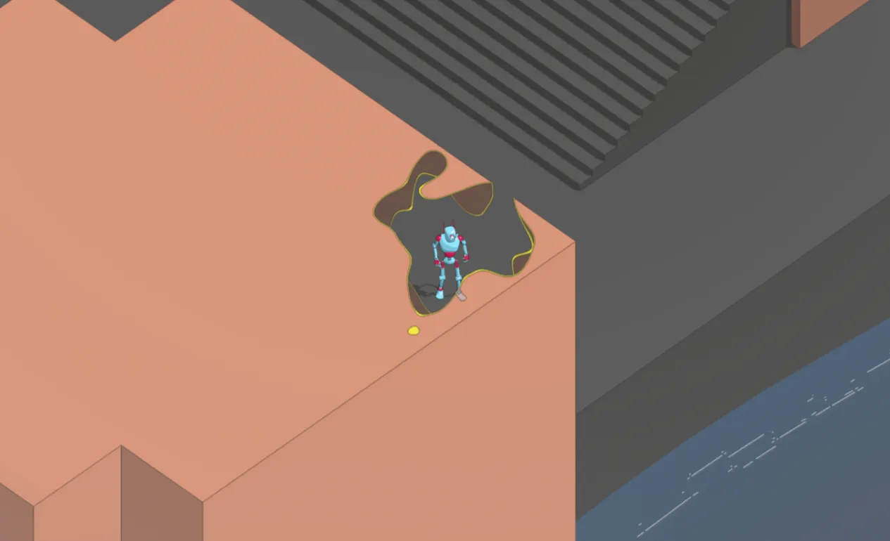 A smaller dissolve hole with yellow edges around the character